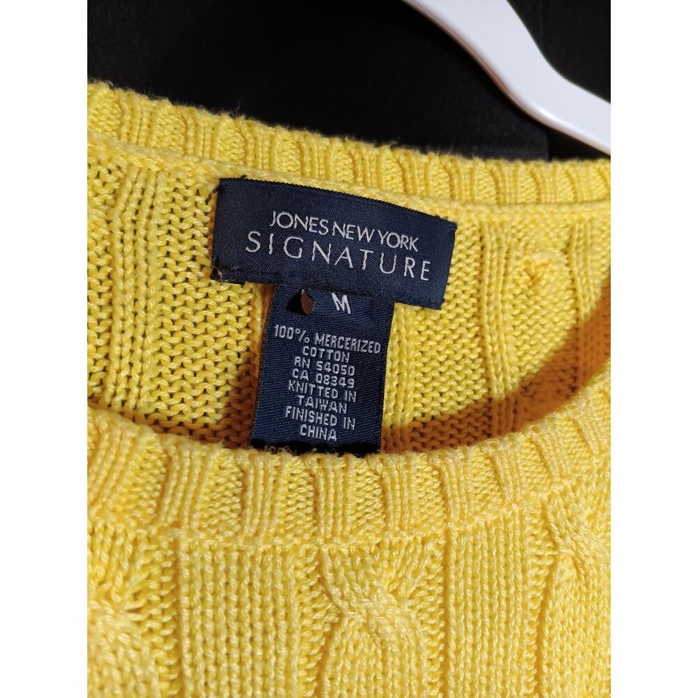 Jones NewYork Signature Butter Yellow Med Short Sleeve Sweater Mercerized Cotton - Picture 2 of 4